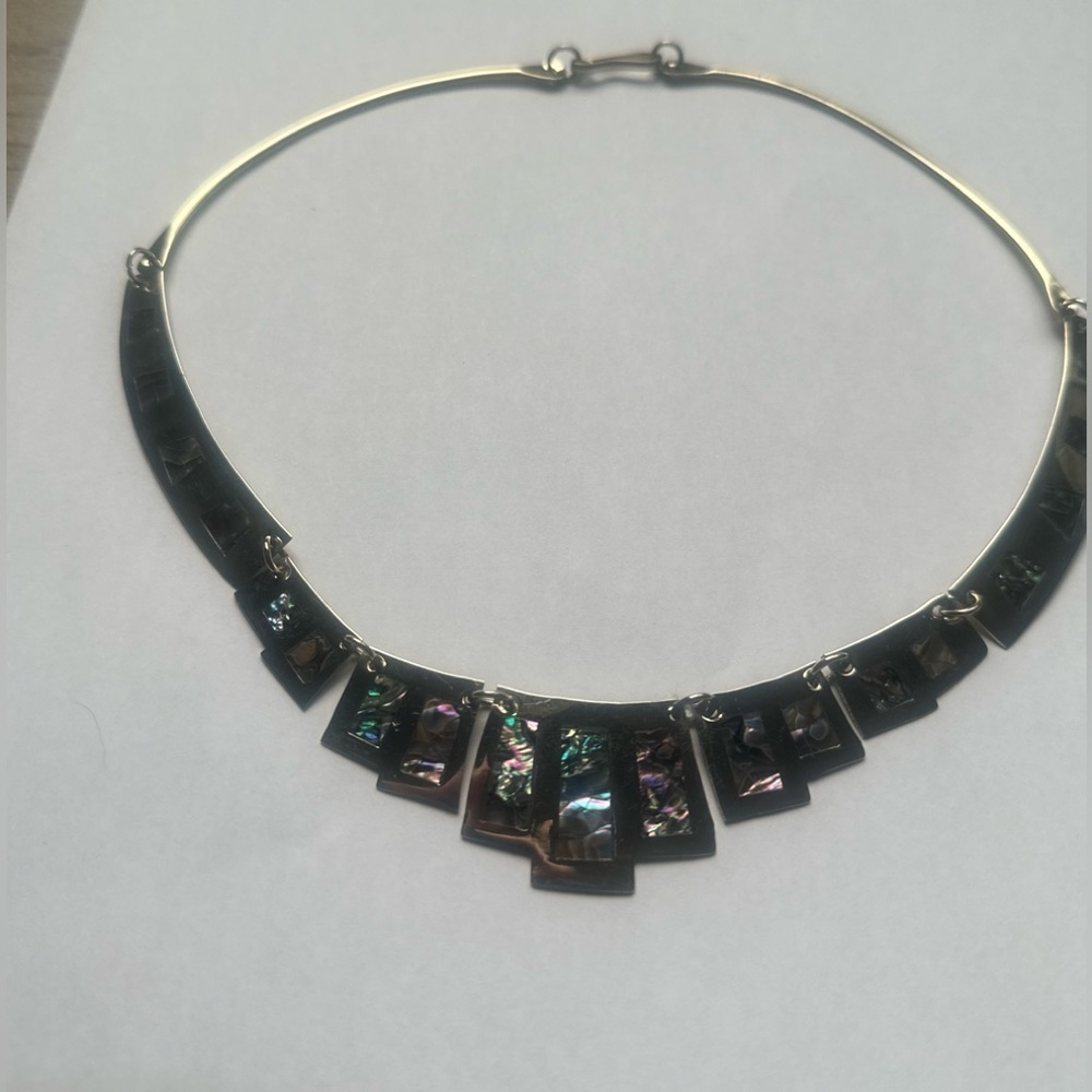 Vintage Abalone Taxco Mexican Alpaca Necklace (N140) - Picture 5 of 12